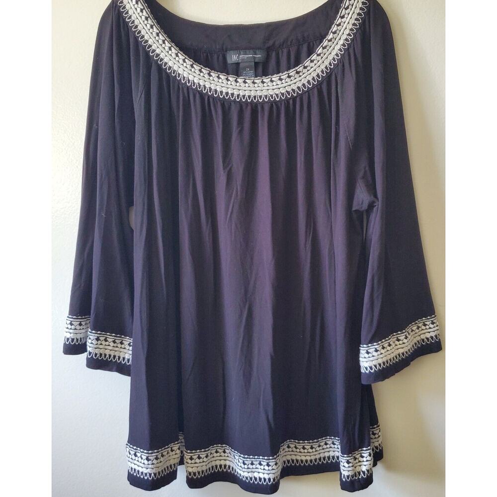 INC International Concepts Black & White Embroidered Long Sleeve Tunic 2X